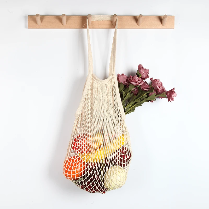 

100% Cotton Mesh String Organizer Shopping Bag Long Handle Net Tote Vegetable Bag and Beach bag, White.ect