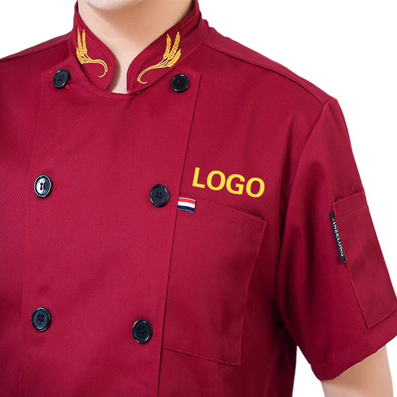 

wholesale low - price kitchen clothes short - sleeved men's and women's chef clothing custom LOGO, White / red / black / blue