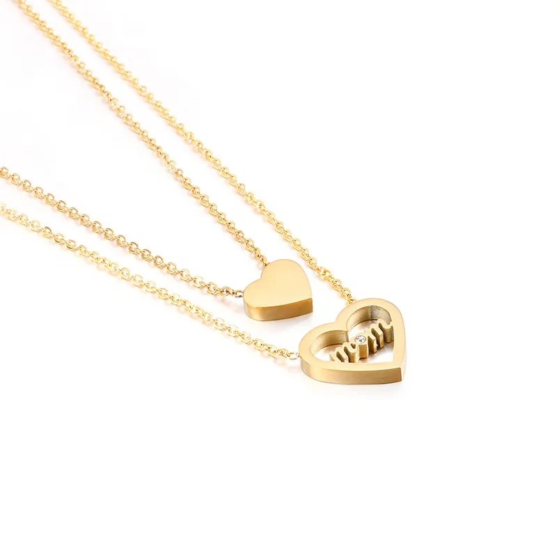 

Fashion double layer heart mothers day gifts necklace 18k gold stainless steel necklace, Gold/silver