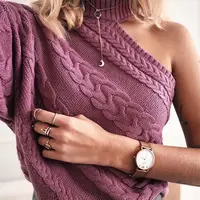 

2019 women new style off-the-shoulder single-sleeved turtleneck sweater designs for ladies