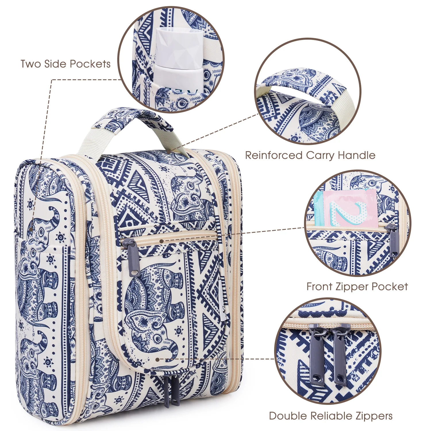 

Elephant Print Hanging Travel Toiletry Bag Cosmetic Make up Organizer for Women and Girls Waterproof, Customizable