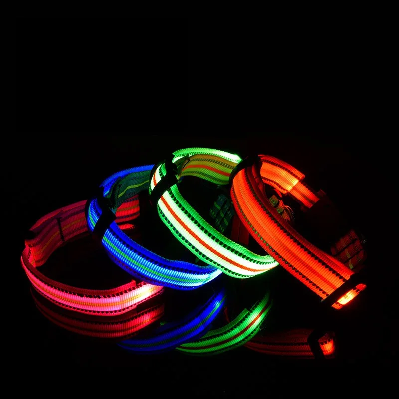 

2021 Night Safety Flashing Glow In The Dark Waterproof Reflective Nylon Pet LED Dog Collar, Red/pink/green/blue