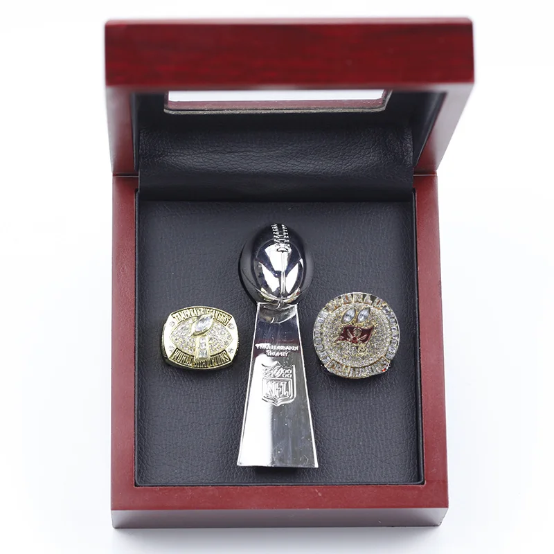 

2002-2020 Tampa Bay Buccaneers TB Square NFL Championship Ring 2pcs plus trophy set, Silver