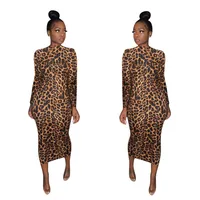 

Hot Fashion Sexy Vintage Women Dress Leopard Printed Long Sleeve Package Hips Plus Size Party Wear Maxi Skinny Dresses