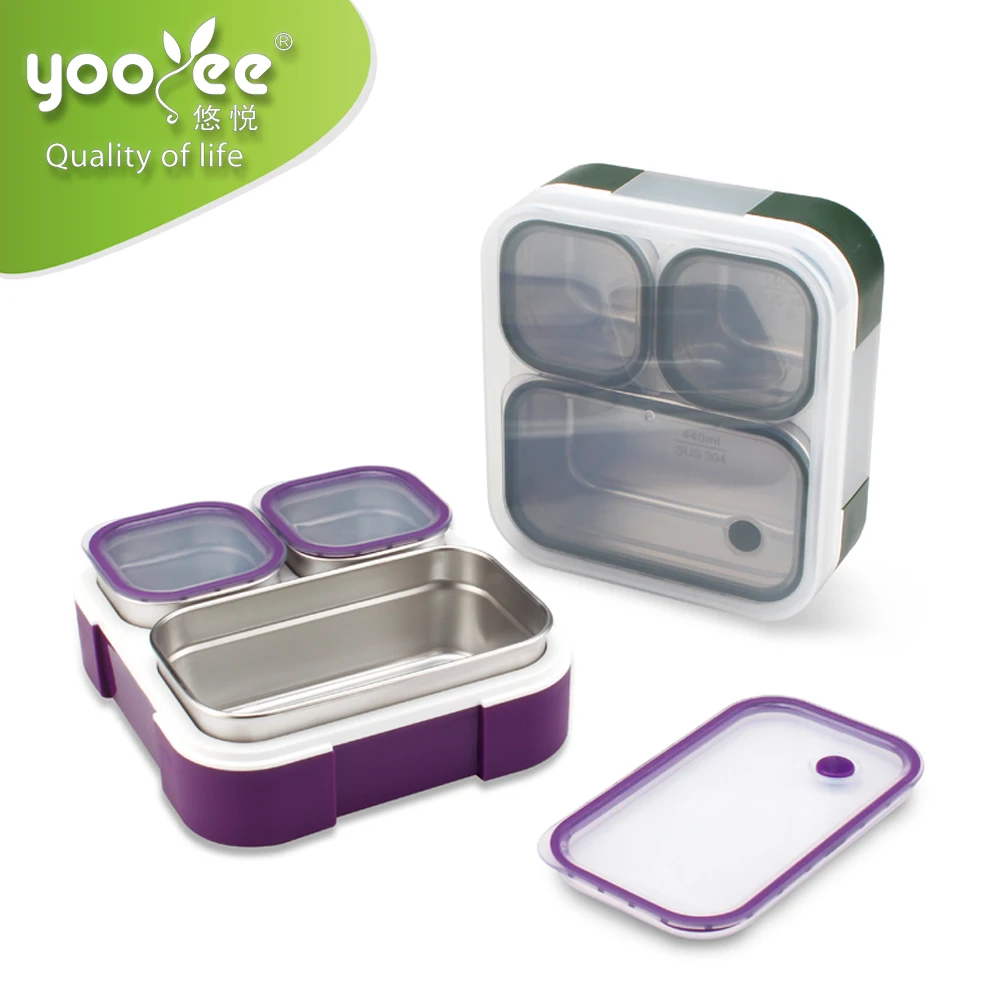 

Heated Bento Leakproof Lunch Box Custom Plastic 304 Stainless Steel Food Packaging 3 Compartments Food Container lunchbox, Customized