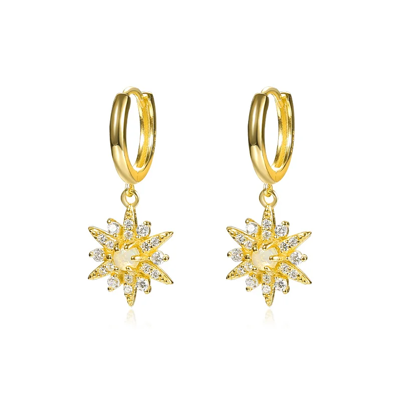 

Trendy Luxury 925 Sterling Silver 18K Gold Eight-Pointed Star Shape Opal Setting Single 1Pcs Drop Hoop Earrings