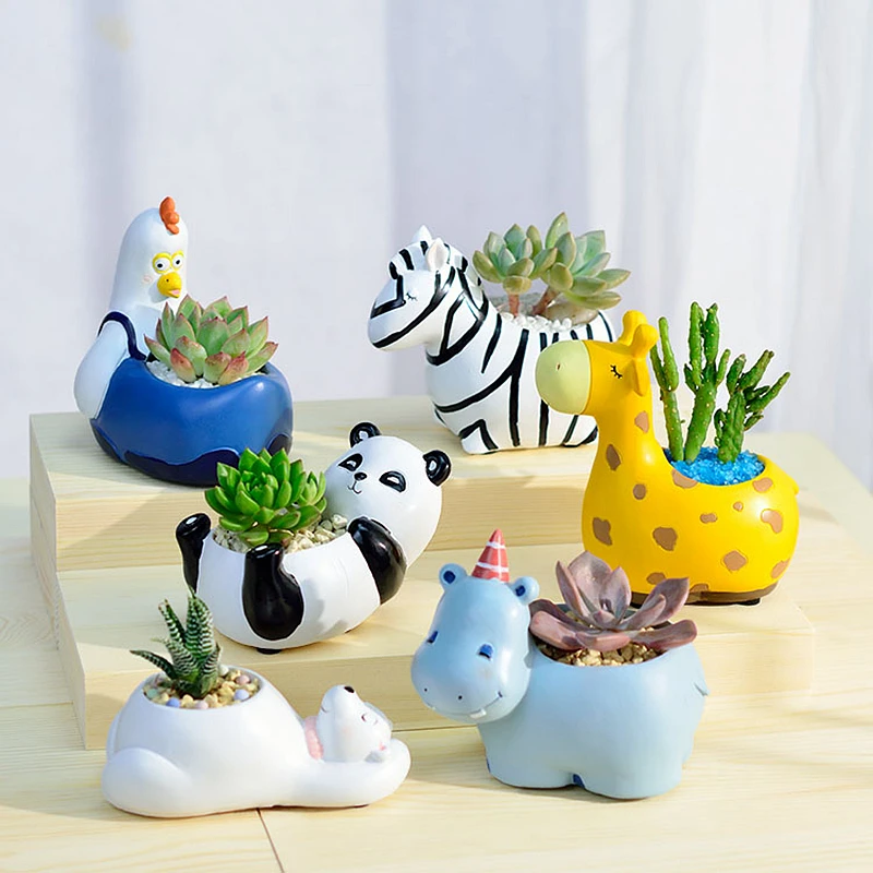 

1PC Animal Resin Succulent Plant Decorative Desktop Flower Pot Mini Bonsai Planter Home Garden Decor Bear Zebra Giraffe