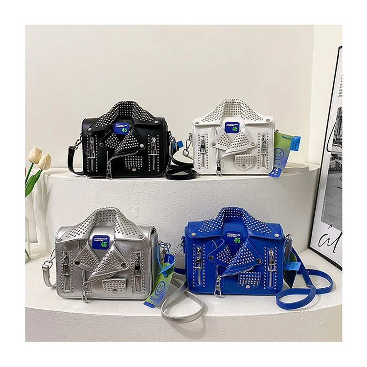 

European Fashion Rivet Motorcycle Bag Funny Personality Jacket Bags 2022 Summer New Flap Crossbody Bags Designer Purses Handbags