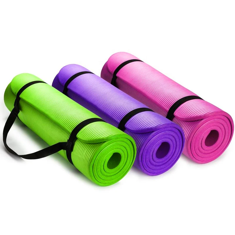 

Factory wholesale NBR comfort foam extra thick waterproof yoga mat with straps