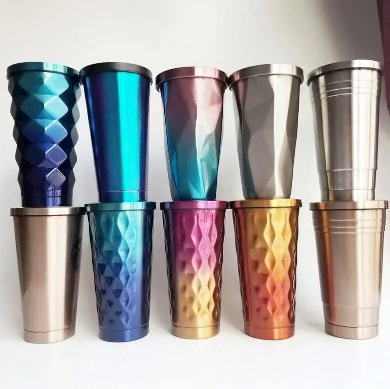 

16OZ Color changing irregular diamond double insulated skinny stainless steel tumblers with straw, Customized