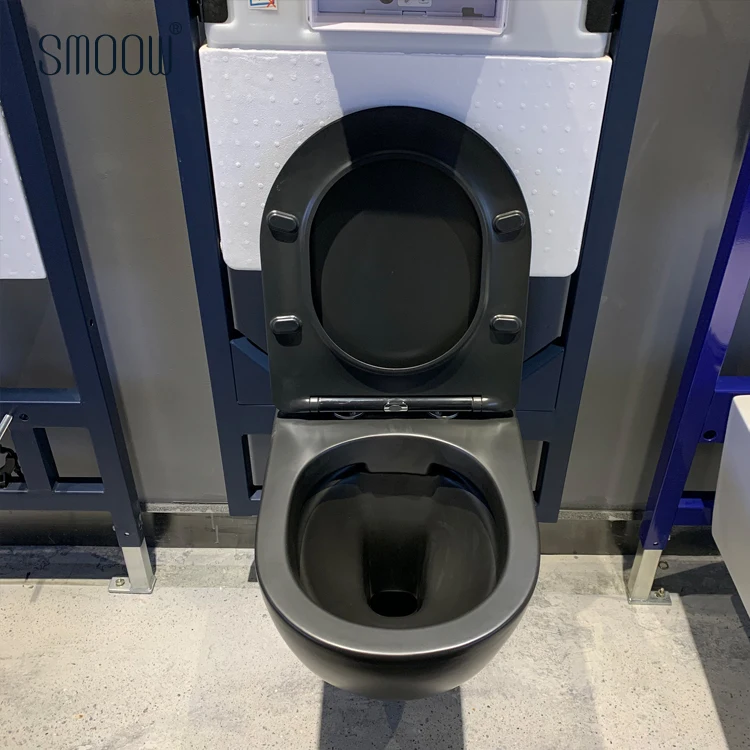 European Wc Rimless Matt Black Color Wall Hung Toilet With