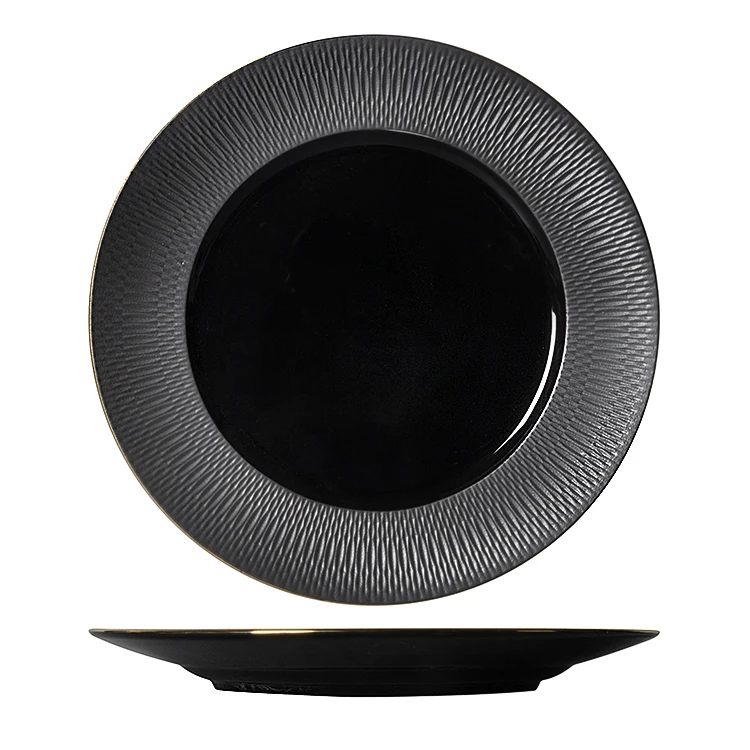 
P&T Royal Wholesale Matt Black Horeca Porcelain Gold Rim Embossing Ceramic Dinner Plate Crockery Restaurant Dinnerware P&T Royal Wholesale Matt Black Horeca Porcelain Gold Rim Embossing Ceramic Dinner Plate Crockery Restaurant Dinnerware