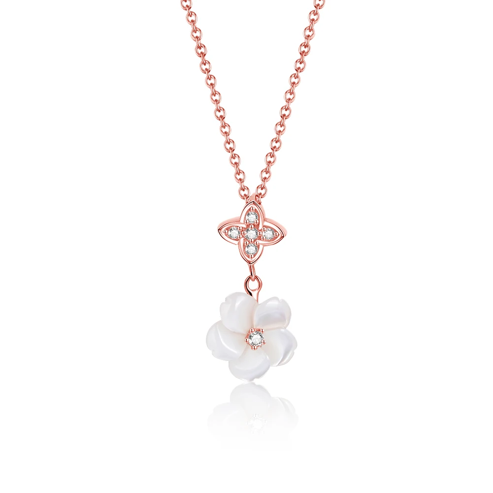 

SN280 fashion 2020 trendy 925 sterling silver 4A cubic zircon rose gold flower pearl necklaces jewelry