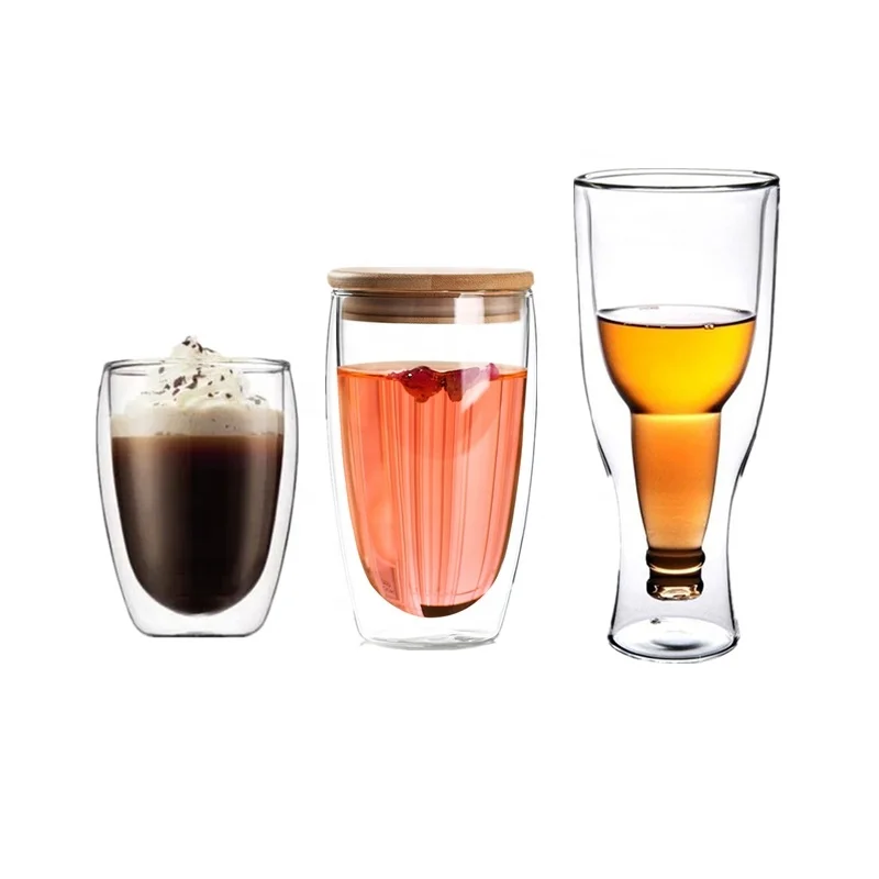 Borosilicate Handmade glass double walled upside down bottle beer glass cup