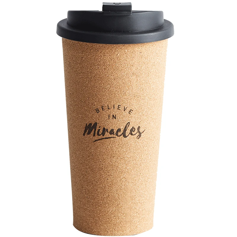 

American creative cork coffee cup with cover portable traveling milk , large volume water cup for home office use, Brown