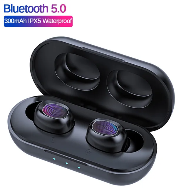 

B5 TWS Wireless Earphone 5.0 Touch Control Waterproof 9D Stereo Headset 300mAh Power Bank TWS Earphones, Black