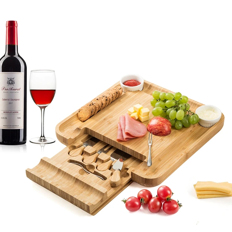 

Factory direct multi-function wooden meat platter cooked food set bamboo cheese board, Natural