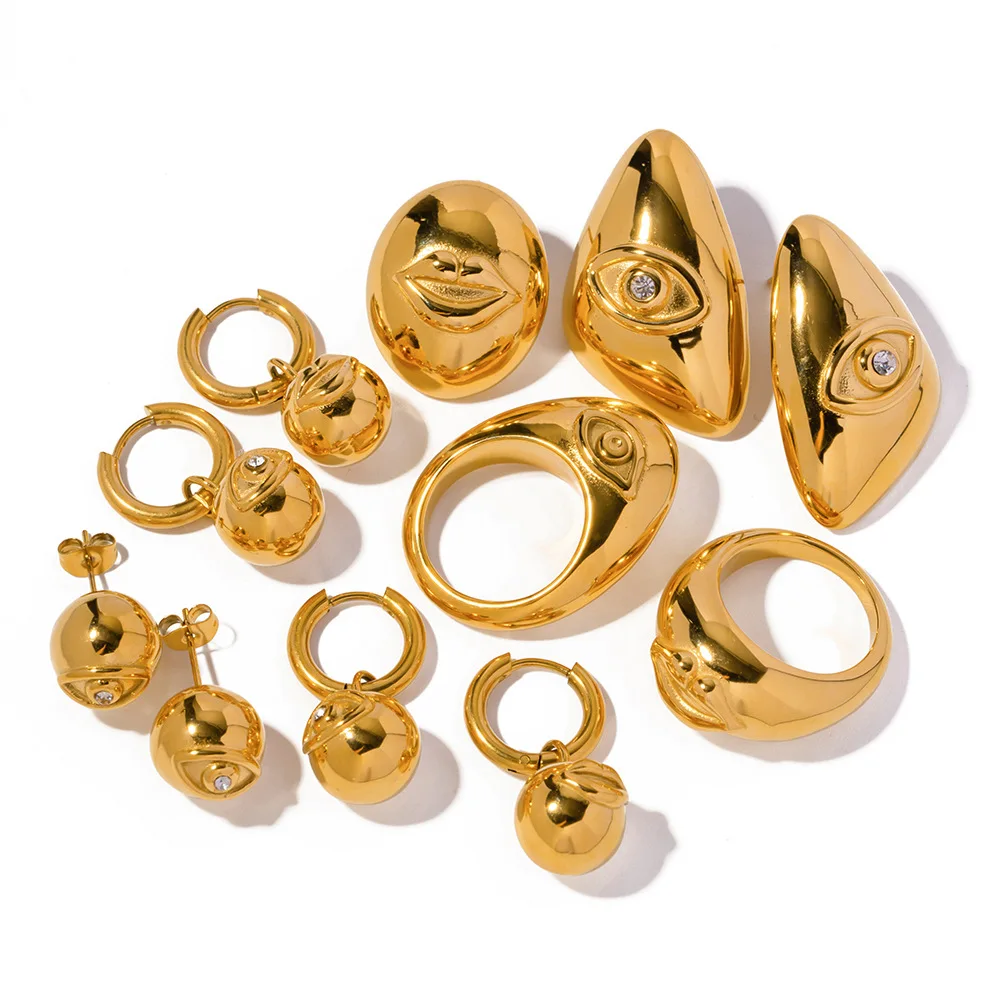 

New Devil Eyes Zirconia Stud Earring 18K PVD Stainless Steel Gold Plated Designed Daily Lips Earring Eye Stud Earring For Women