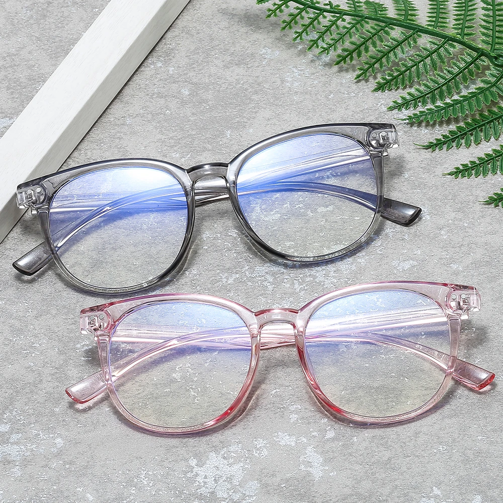 

2021 Fashionable Round Computer Glasses Women Transparent Pink Flexible Prescription Frame Blue Light Blocking Glasses Men
