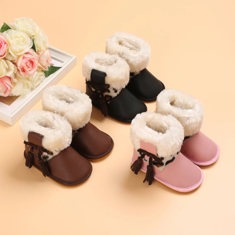 

Winter baby boots soft rubber non-slip baby shoes 0-1 year children and girls leopard print casual toddler shoes