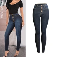 

Hot sale dark blue classic elastic high waist slim skinny women's jeans