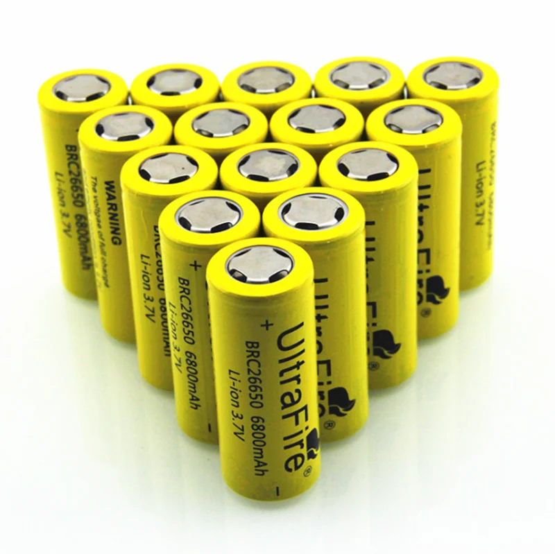 

26650 Battery 3.7V 6800mAH Rechargeable Lithium Batteries for Flashlight Headlight Amazon Customized