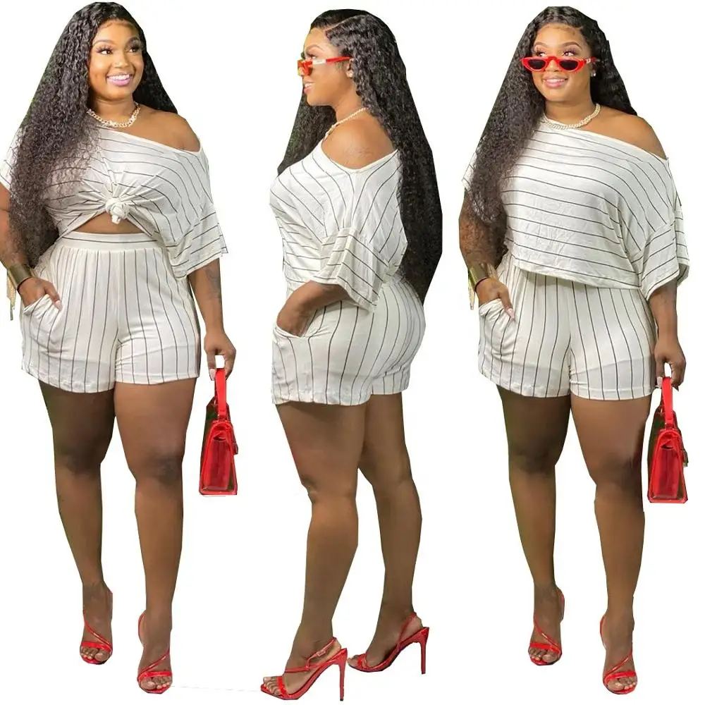 

Plus Size Two Piece plus size women's clothint women striped plus size clothes