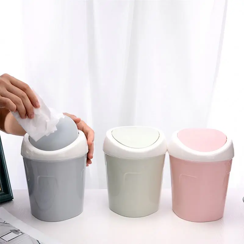 

Plastic desktop trash can with shaker lid small living room coffee table paper basket Household desktop mini storage bin
