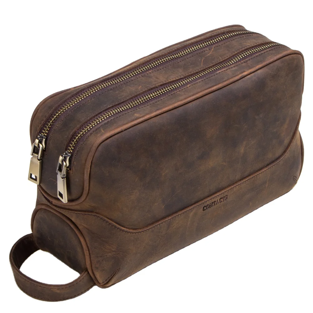 

Wholesale Vintage Style Male Travel Toiletry Bag Large Capacity Genuine Leather Cosmetic Bag Cosmetic Bags Or Pouches Men, Black and coffee