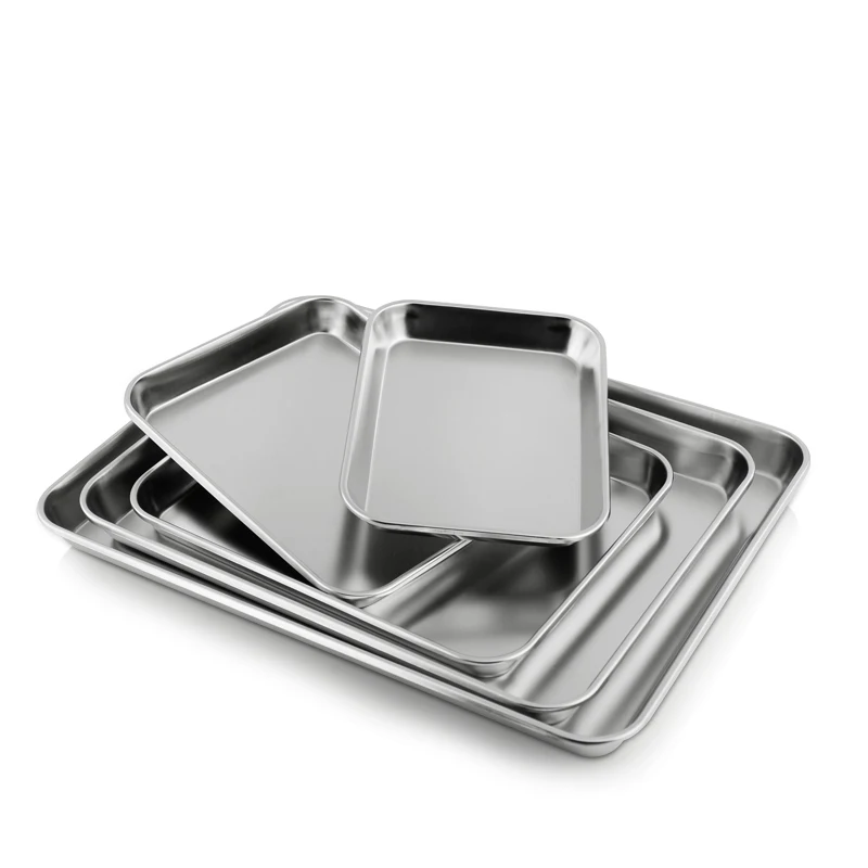 High Quality Rectangle Metal Food Tray Thick Buffet Serving Silver ...