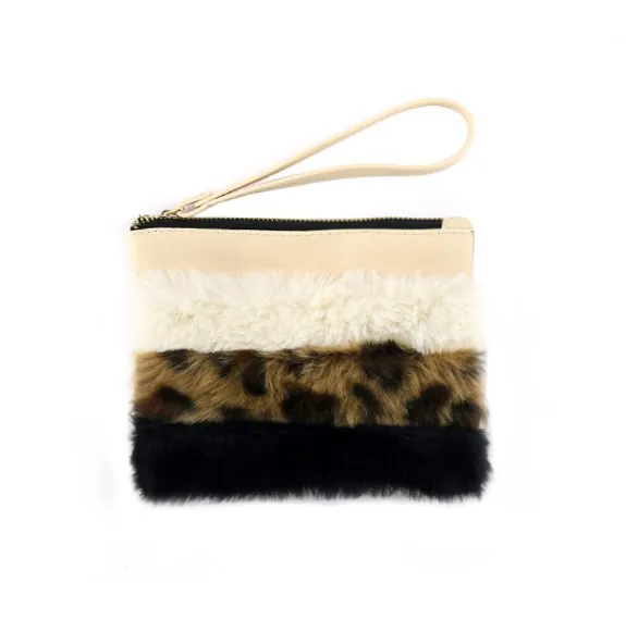 

RTS Stock PU Leather Cosmetic Bag Faux Fur Pouch Cheap Clutch Makeup Bag For Women, 2 colors or custom