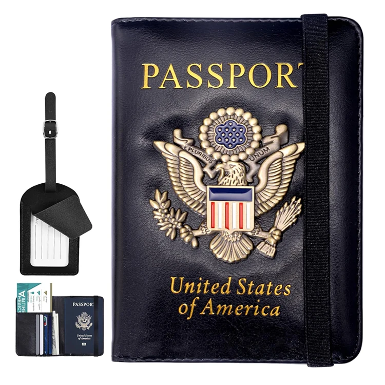 

Custom Personalised LuxuryPU Leather Travel Wallet RFID Passport Holder And Luggage Tag Set Airtag Passport Cover
