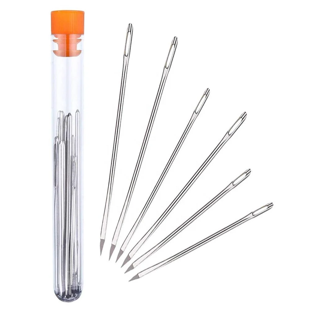

12 Pieces Big Eye Handwork Leather Stitching Sewing Needle with Clear Bottle, Silver