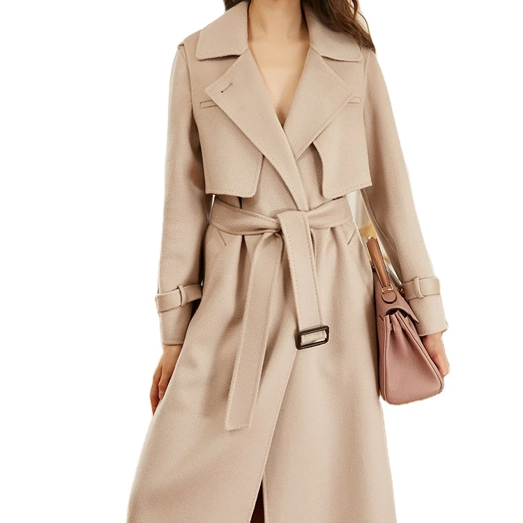 

Wholesale Girls Ladies Winter Belted New Double-sided Long Trench Brown Coat Women Cashmere Wool Coat Women Pakistan