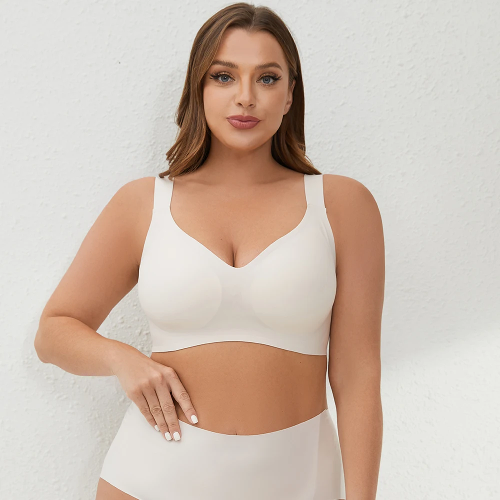 Big Women Full Coverage Large Cup Big Cup Wide Strap Jelly Underwear Panty Set Plus Size Seamless Wireless Bra