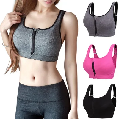 

Of Women's Sports Bra Gathered Without Steel Ring Yoga Running Vest Fitness Front Zipper Sexy Shockproof Underwear Plus Size, As shown