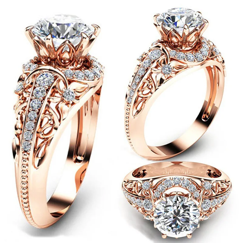 

Drop shipping 14K Rose Gold Micro Inlaid Diamond Ring for Ladies White Topaz Gemstone Dainty rings