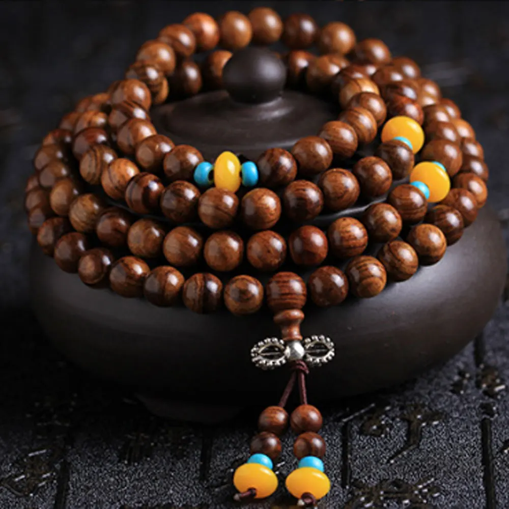 

Unisex Natural Dalbergia odorifera 108 mala prayer beads Buddhist bead Necklace Bracelet Wood Meditation men fashion jewelry