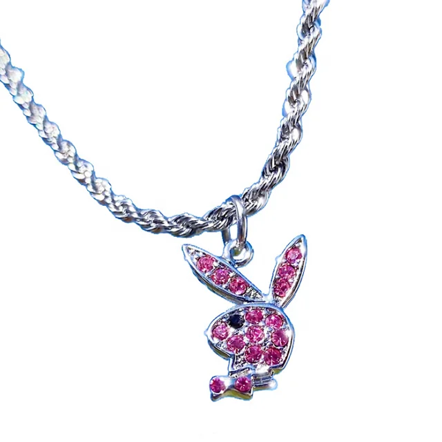 

Playboy Hip-pop Chain Full Rhinestone Rabbit Clavicle Chain Pendant Necklaces For Women Choker aesthetic Jewelry