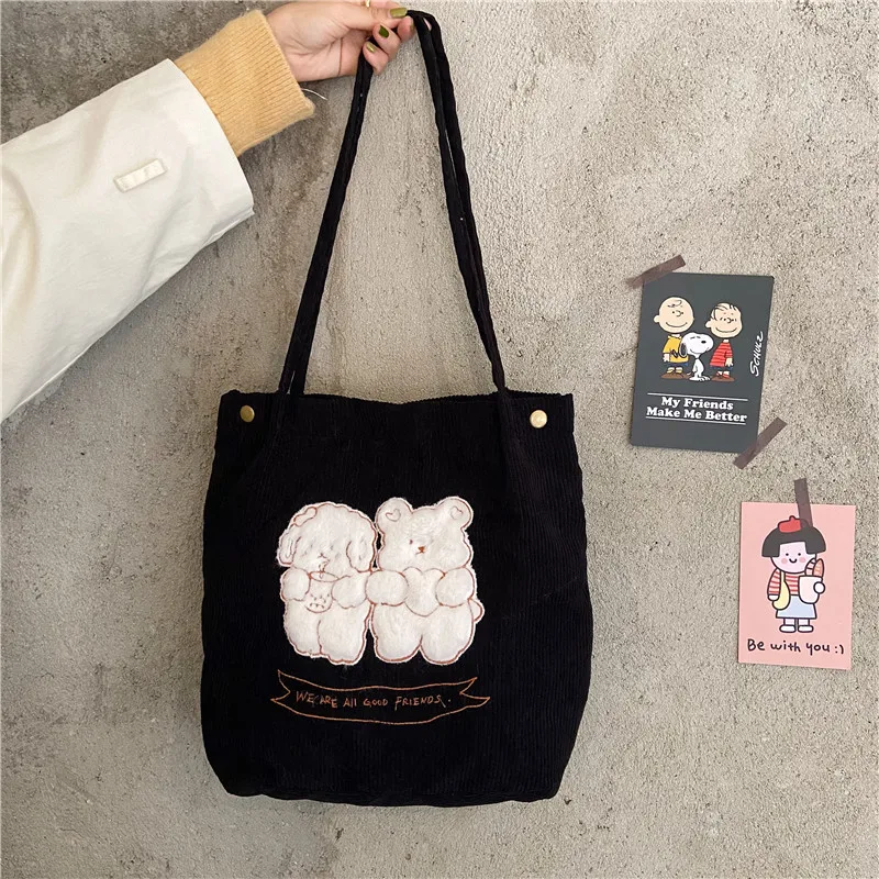 

2021 Summer Wholesale Corduroy Woman's Large Capacity bucket bag Embroidery Custom Cartoon Single Shoulder Bag, Customized color
