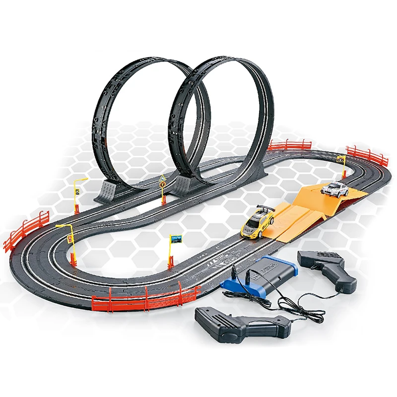 

Hot sell Tiktok slot cars 5.6 meter 1/43 hand-operate police track cars stainless steel track set racing race track