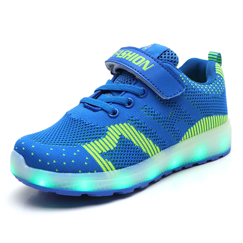 

2020 new style led shoes for boys girls rechargeable battery kids led shoe breathable knitted mesh upper, Customized color