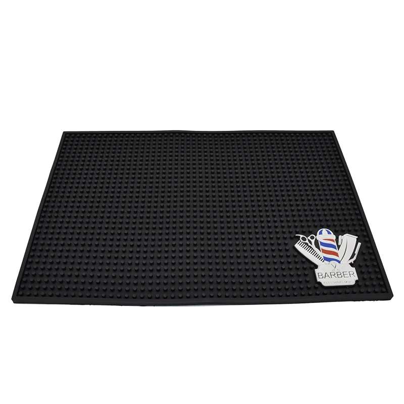 

Top quality Suppliers Black Flexible PVC Nonslip Material for Wholesale custom logo salon table rubber barber mat, Balck