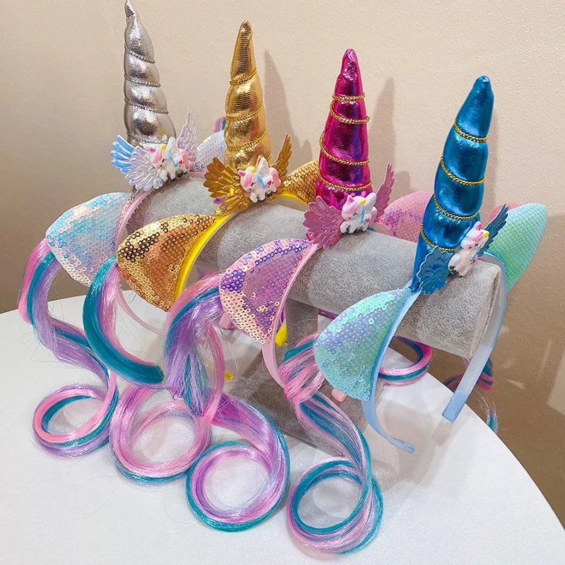 

Cute sequin shell hairband unicorn mermaid wig headband girl party accessories