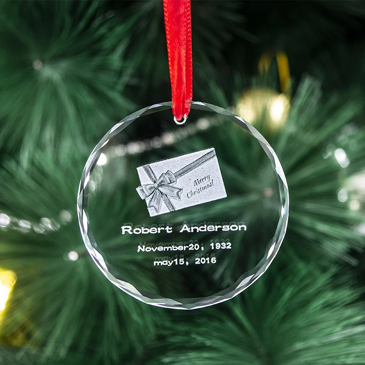 Factory Wholesale Personalised Custom K9 Hanging Crystal Glass Christmas Decoration Ornaments with Name Customized