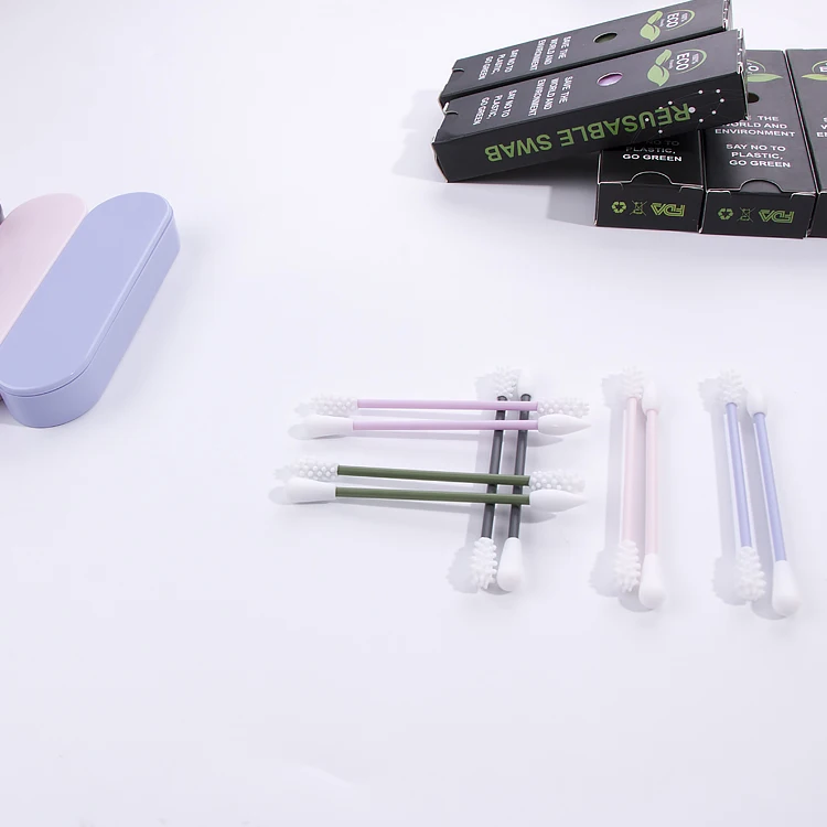 

No Plastic Mini Hotel Baby Thin Cotton Buds With Case, Pink black purple black green beige