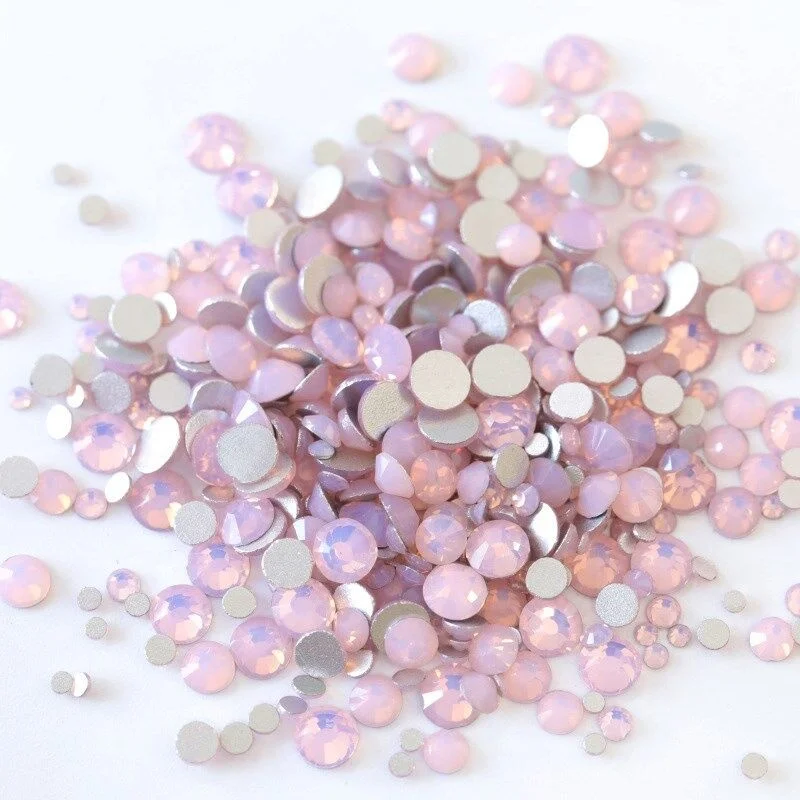 

Pujiang New Arrival full size fancy pink opal color flatback strass non hot fix rhinestones for nail art crafts