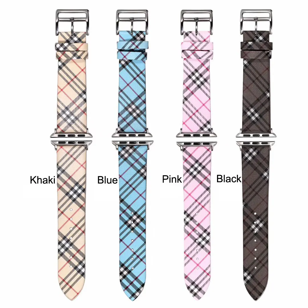 

Classic Luxury plaid High Quality designer leather 38mm 40mm 42mm 44mm for apple watch bands strap, Multi colors