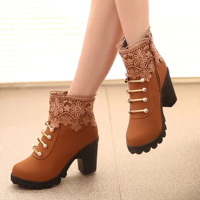 

HLS092 winter women's boots fancy platform heels ladies boots, Black, brown, black plus cotton, brown plus cotton