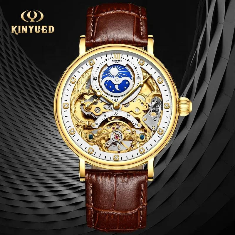 

KINYUED second time zone drop shipping luxury reloj montre quartz watch sport mechanical automatic wrist watches